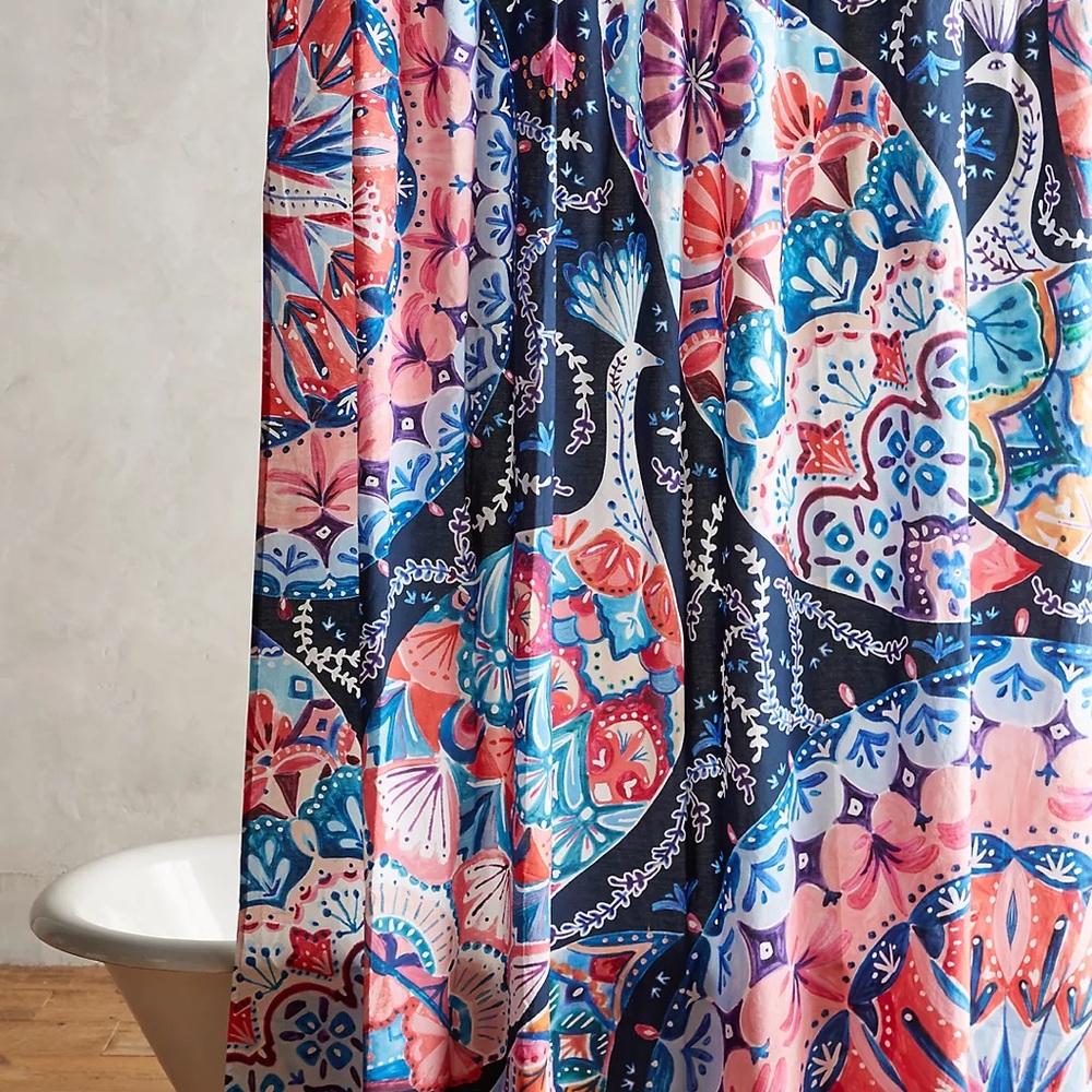 Anthropologie Celia Peacock Pattern Shower Curtain